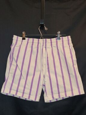 PAR Simons White Shorts with Purple Vertical Stripes ORGANIC COTTON Size Med